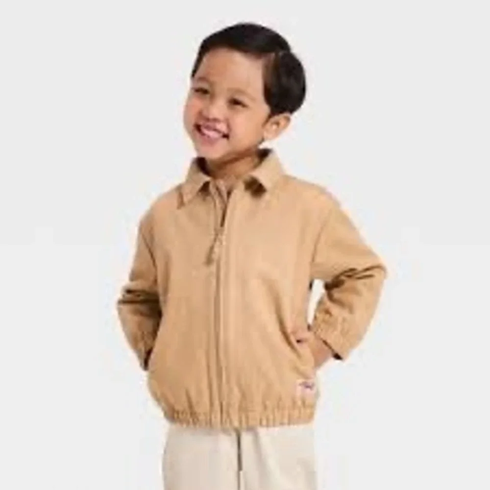 Cat & Jack Toddler Boys Tan Canvas Work Jacket Sherpa Lined Brown 12M